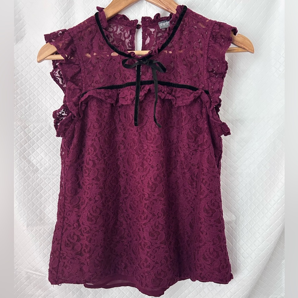 Soho Burgundy Lace Blouse with Ruffles